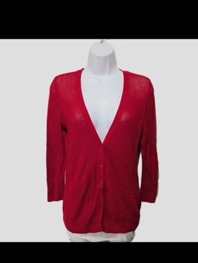 Old Navy Mesh Red Babydoll Cardigan Sweater Open Knit Long Sleeve S Beach Summer